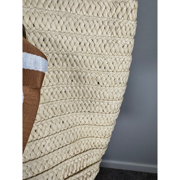 Mark & Graham Straw Tote Bag Beach Summer Tan Brown Stripe Accent - Picture 8 of 9